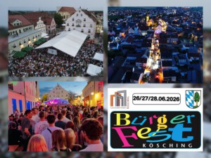 Köschinger Bürgerfest mit vielen Überraschungen und Aktionen. Ein Fest für die ganze Familie. Sonntag verk. offener Sonntag. 26.06.2026 17:00 Uhr - 28.06.2026 20:00 Uhr